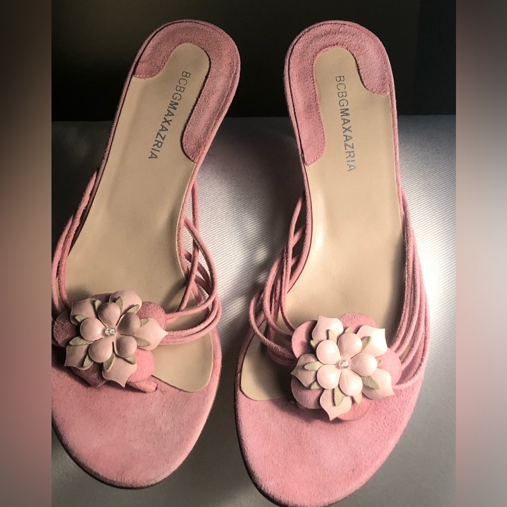 BCBGMaxAzria Pink Strappy Floral Heels size 6.5
